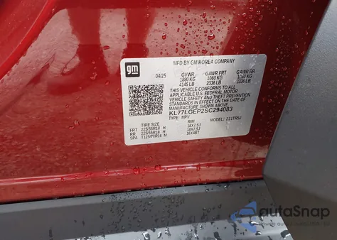 2025 Chevrolet Trax Fwd 1Rs z USA, uszkodzony, nr VIN KL77LGEP2SC294083